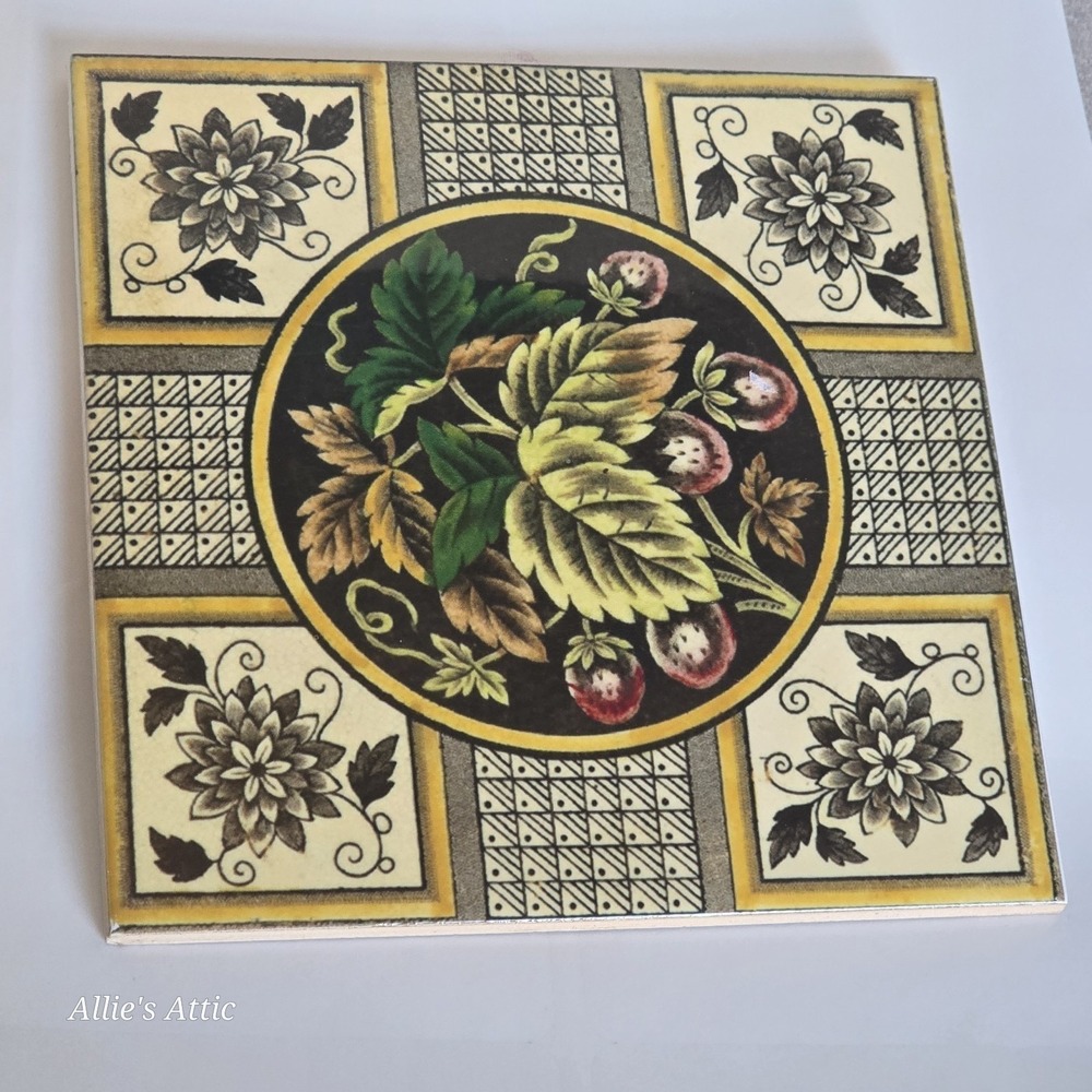 Victorian Leaf Ceramic Tile Vintage Floral Flowers Art Nouveau Kitchen Yellow 6"